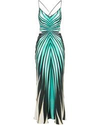 Roberto Cavalli - Ray Of Sea Printed Silk Twill Midi Dress - Lyst