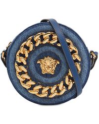 Damen Taschen Umhängetaschen und Geldbörsen Versace Runde Tasche Aus Denim Und Leder in Blau 