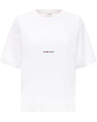 Saint Laurent Camiseta De Jersey De Algodón Estampada - Blanco