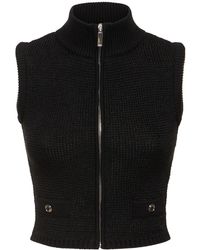Alessandra Rich - High Neck Sequined Knit Vest W/zip - Lyst