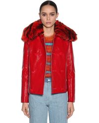 Marni Chaqueta De Charol Con Cuello De Piel - Rojo