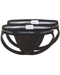 Calvin Klein Lot de 2 slips ajourés en coton avec bande logo - Noir