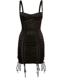 Dolce & Gabbana Stretch Satin Lace-up Mini Dress - Black
