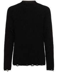 MM6 by Maison Martin Margiela - Distressed Cotton Knit Sweater - Lyst