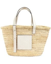 Loewe Anagram Woven Straw Basket Bag - Metallic