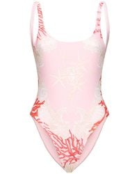 Versace - Printed Coral Lycra One Piece Swimsuit - Lyst