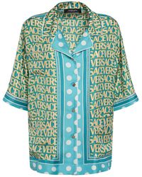 Versace Informal Shirt Floral Silhouette Print Twill Silk Fabric