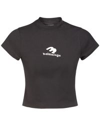 Balenciaga 3b-t-shirt Aus Handgeschrumpfter Baumwolle - Schwarz