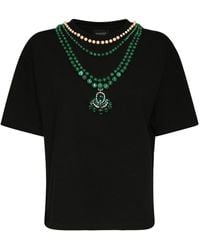 Giambattista Valli Cotton Jersey T-shirt W/ Necklaces - Black