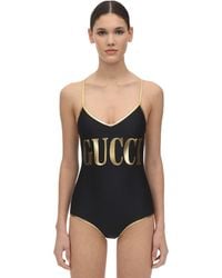 Gucci Bañador Entero De Lycra Con Logo Estampado - Negro