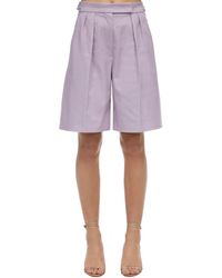 Max Mara Pleated Cotton Bull Shorts - Purple