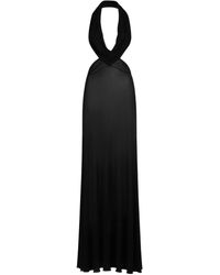 Saint Laurent - Sleeveless Draped Viscose Long Dress - Lyst