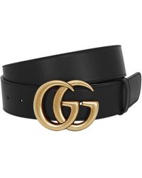 Gucci Cinturón "Gg" De Piel Con Hebilla 40Mm - Negro