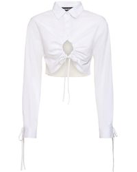 ANDREADAMO - Cotton Crop Shirt W/ Rib Knit Back - Lyst