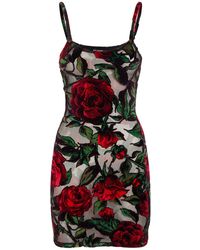 Balmain - Burnout Velvet Rose Mini Dress - Lyst