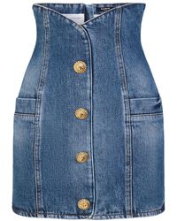 Balmain - Minifalda de denim con algodón - Lyst