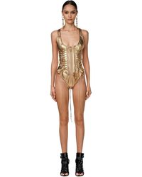 DSquared² Lace-up Leather Biker Bodysuit - Metallic