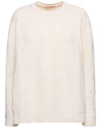 Valentino - Wool Knit Logo Crewneck Sweater - Lyst