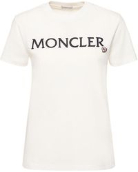 Moncler - T-shirt Aus Baumwolle Mit Logostickerei - Lyst
