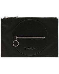 Paco Rabanne Nylon Zipped Pouch W/ Leather Details - Black