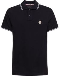 Moncler - Logo Patch Cotton Polo Shirt - Lyst
