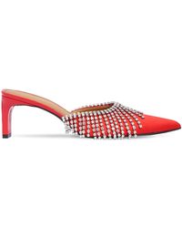 Area 50mm Crystal Embellished Satin Mules - Red