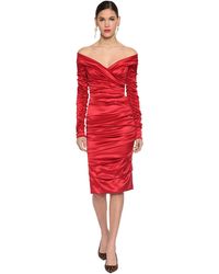 Dolce & Gabbana Midikleid Aus Stretch-satin - Rot