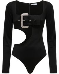 Area Embellished Buckle Viscose Bodysuit - Black