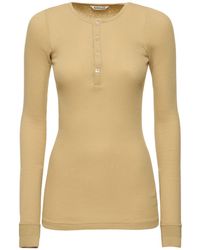 AURALEE - Buttoned Cotton T-shirt - Lyst