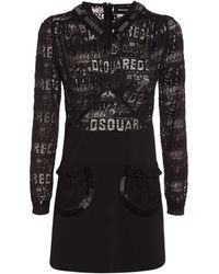 DSquared² - Embellished Lace & Cady Mini Dress - Lyst