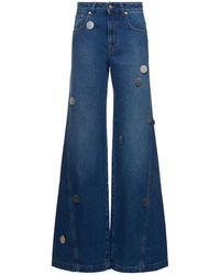 David Koma - Denim Wide Jeans W/ Plexi Embellishts - Lyst