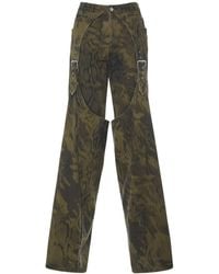 Blumarine - Printed Denim Wide Jeans W/buckles - Lyst
