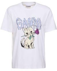 Ganni - Rose Cat Basic Jersey Relaxed T-Shirt - Lyst