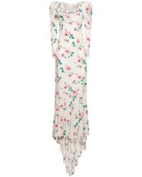 Alessandra Rich - Rose Printed Silk Maxi Dress W/ Appliqué - Lyst