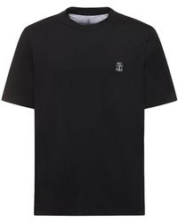 Brunello Cucinelli - T-shirt in jersey di cotone con logo - Lyst