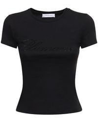Blumarine - T-shirt in jersey di cotone con logo e cristalli - Lyst