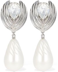 Alessandra Rich - Crystal Earrings W/ Pearl Pendant - Lyst