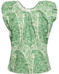 Giambattista Valli - Printed Poplin Draped Short Sleeve Top - Lyst
