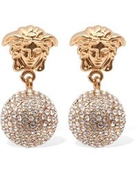 Versace - Logo Crystal Pendant Earrings - Lyst