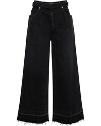 Sacai - High Rise Belted Denim Wide Jeans - Lyst