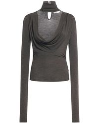 Blumarine - Long Sleeve Jersey Draped T-Neck Top - Lyst