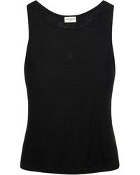 Saint Laurent - Logo-embroidered Ribbed Tank Top - Lyst