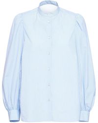 Weekend by Maxmara Alpe Puffy Sleeve Cotton Poplin Shirt - Blue