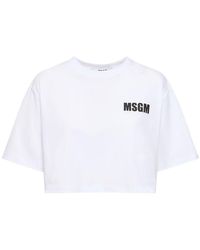 MSGM - T-shirt cropped in cotone - Lyst