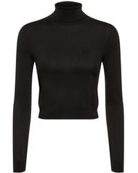 Ralph Lauren Collection - Long Sleeve Cropped Silk Knit Top - Lyst