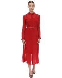 Max Mara Light Silk Crepe Shirt Dress - Red