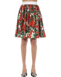 Dolce & Gabbana Jupe En Popeline De Coton Imprimé Ligne A - Rouge
