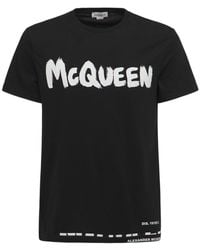 Alexander McQueen - Logo Printed Cotton Jersey T-Shirt - Lyst
