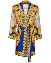 Versace New Heritage Print Silk Loungewear Robe - Blue