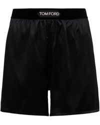 Tom Ford Logo Silk Satin Mini Shorts - Black